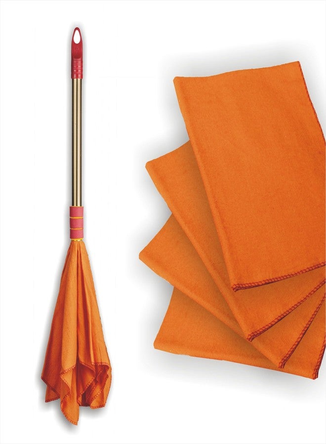 Vimal Dust Cleaning Combo Set of Golden Handle Duster Dust Mop (1 Pc) + Hi-Density Flannel Cloths (4 Pc) - Image 1